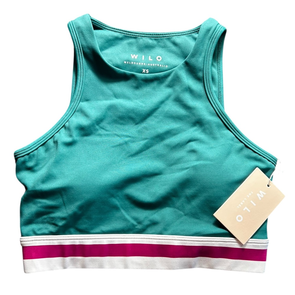 WILO THE LABEL athletic green pink contour crop bra size XS NWT